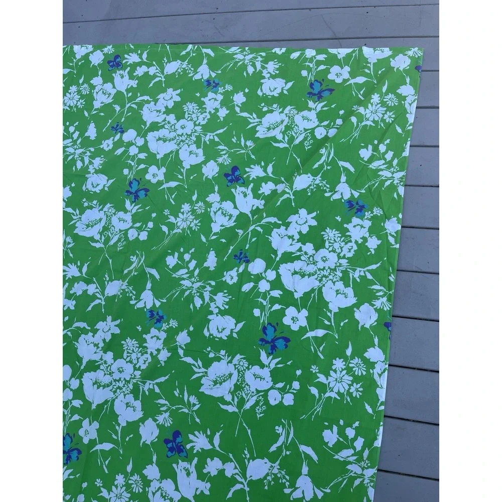 Vintage Fieldcrest Twin Flat‎ Sheet Floral Green with Purple Butterflies USA 60s